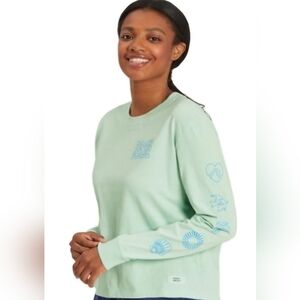 👕 Life is Good Women's Crusher Long Sleeve Tee Beach Please Pale Green Size LG